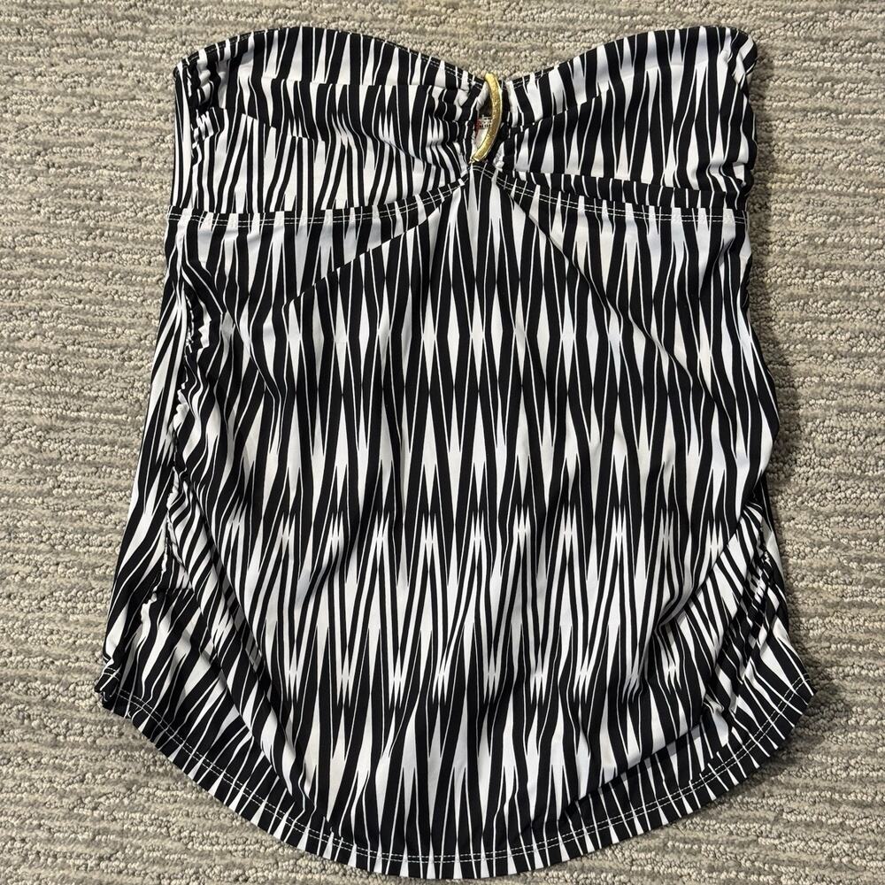 SPANX Black & White Strapless Bandeau One-Piece with Gold Ring
